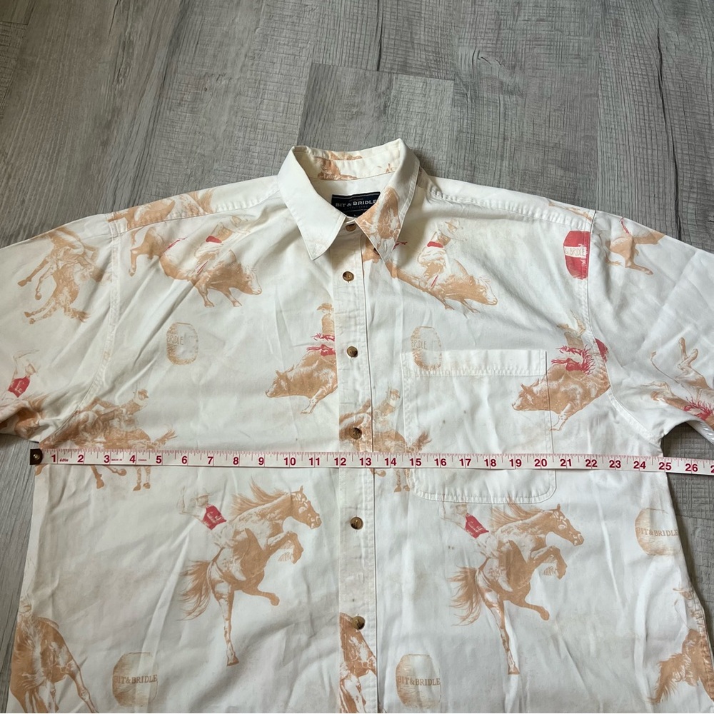VINTAGE BIT & BRIDLE Western Cowboy Print Short Sleeve Shirt Large Rodeo Horse - Picture 12 of 14